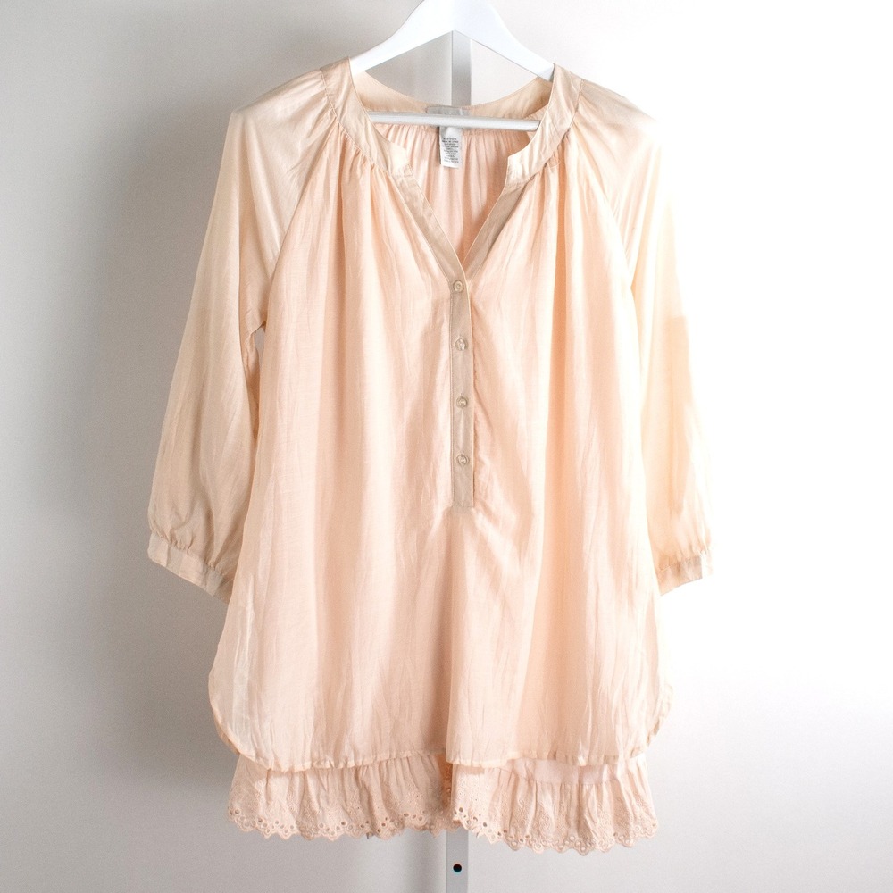 Soft Surroundings Blouse Top Blush Pink 3/4 Sleeve Ruffle Silk‎ Small P Petite